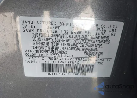 2020 Nissan Kicks Sr Xtronic Cvt z USA, uszkodzony, nr VIN 3N1CP5DV5LL540322